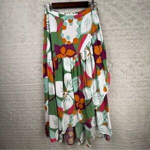 Rachel Ray Floral Wrap Skirt Medium High Low Bold Fall Colors